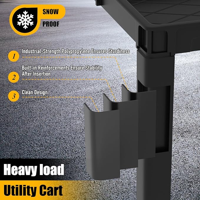 46 x 26-Inch Heavy Duty Utility Cart with Wheels, 1000 lbs Capacity Plastic Rolling Tool Carts W/Deep 2-Shelf, Mechanic Work Cart for Garage, Warehouse, Workshop, Black