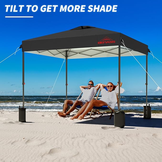 10x10 Pop Up Canopy, Easy Up Canopy Tent, Heavy Duty Tents for Parties, One Person Set Up Event Tent, Black