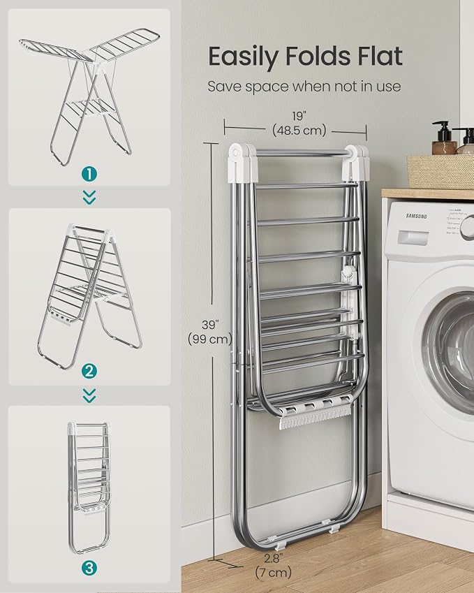SONGMICS Clothes Drying Rack, Foldable Laundry Drying Rack, Metal Clothes Airer - Image 5