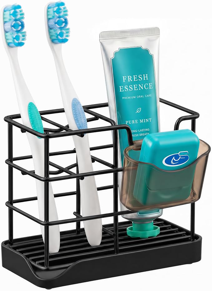 HBlife Toothbrush Holders for Bathrooms Black, Small Stainless Steel Bathroom by HBlife