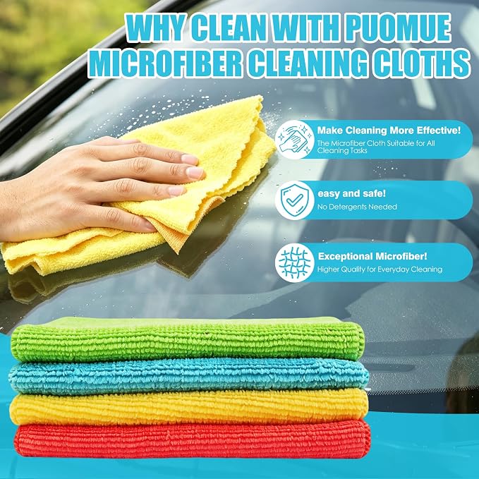 Puomue Microfiber Cleaning Cloth, 24 Pack Highly Absorbent Cleaning Rags - Image 3