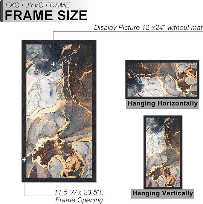 Engineered Wood 12x24 Picture Frame Set of 6, Black Frame for 12 x 24 Inch Picture Poster Photo, Light Weight 12 by 24 Frame with Wood-grain for Wall - 6 Pack/Black/12 x24