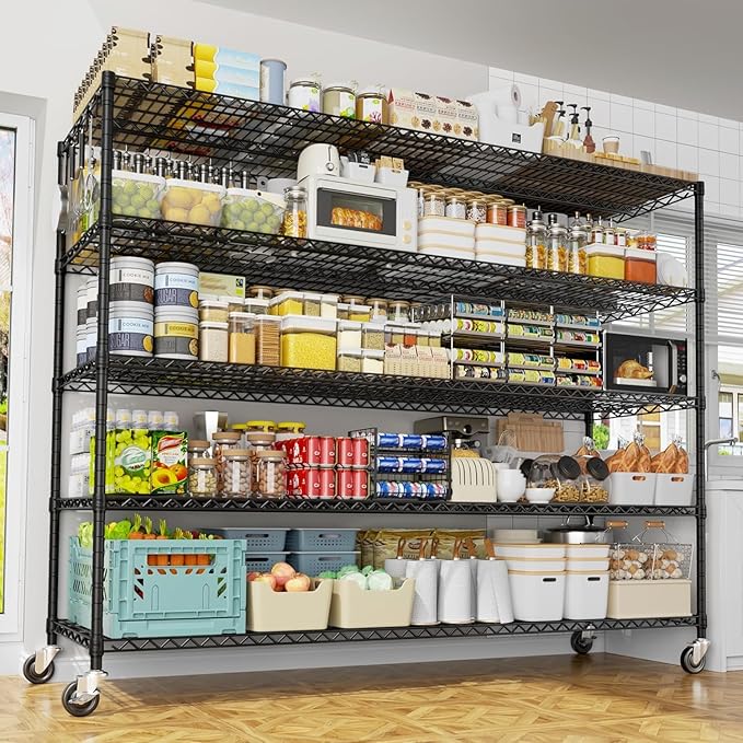 PrimeZone 5 Tier 80.7" H x 55.5" W x 24" D Wire Shelving with Wheels 3000lbs NSF Certified Storage Shelves Heavy Duty Metal Shelf Adjustable Rolling Rack Commercial Garage Restaurant Warehouse 8Pack