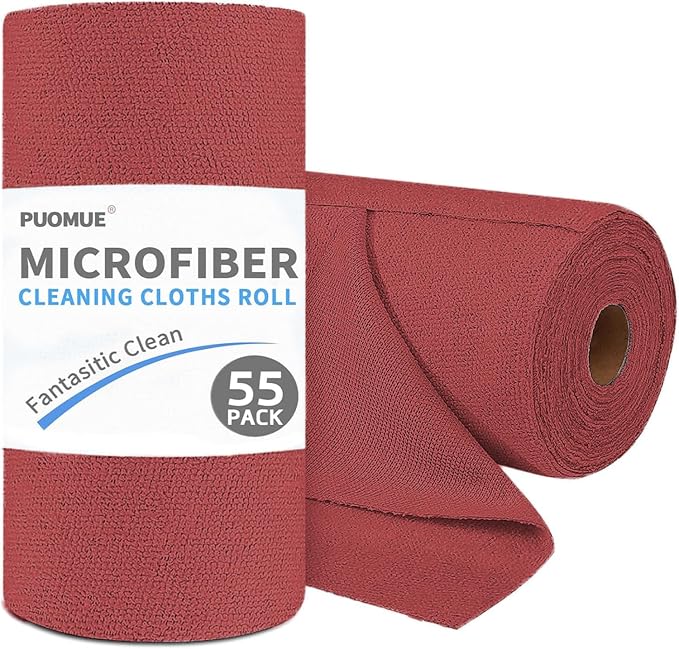Puomue 55 Pack Microfiber Cleaning Cloth Roll, Tear Away Reusable Paper Towels by Puomue