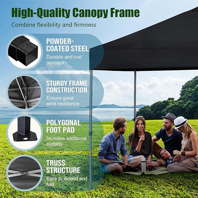 Eurmax USA NOMATTER ONE-Person Open&Close 10x10ft Pop Up Canopy Tent，Portable Shelter Canopy for Outdoor Events，Instant Canopies, Temporary Sunshade,Bonus 4 Sand Bags(Navy Blue)