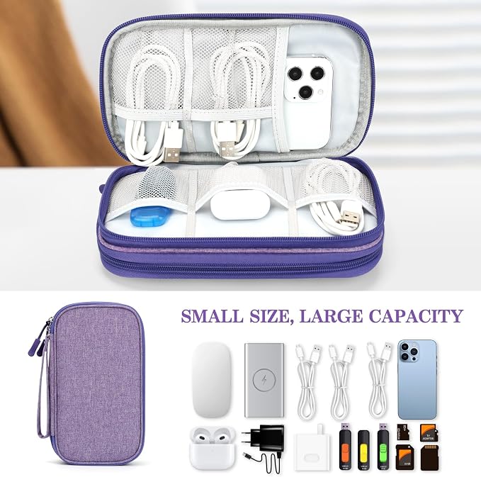 FYY Electronic Organizer, Travel Tech Pouch Bag, Dark Purple | Wrist Strap - Image 6