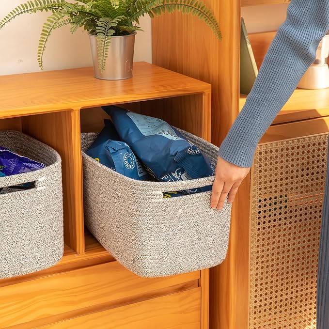OIAHOMY 4 Pack Storage Baskets for Organizing 15L Cube Storage Bins Grey - Image 3