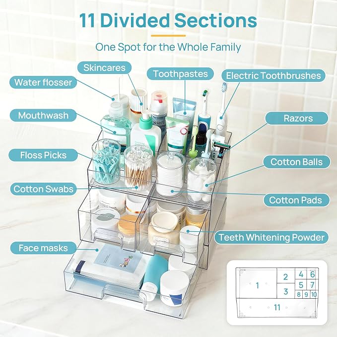 Vtopmart 8 PCS Bathroom Countertop Organizer, 1 Divided Tray - Image 3