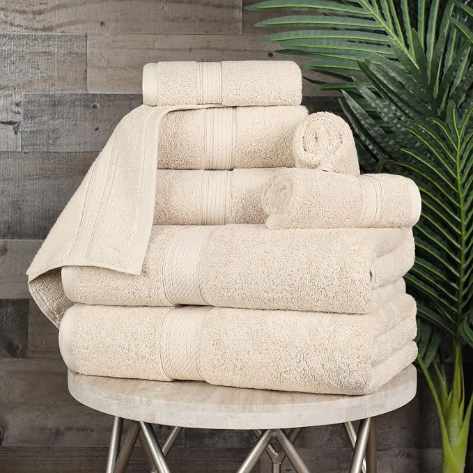 SUPERIOR Egyptian Cotton Ultra Plush & Absorbent, 8 Piece Set, Cream | Quick Dry - Image 3