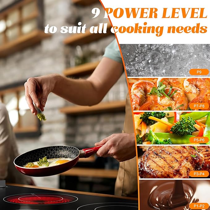 Karinear 36 Inch Electric Cooktop, Knob Control 5 Burner Electric Stove Top, Over-Temperature Protection, Hot Surface Indicator,36" Drop-in, Hard Wire 240V