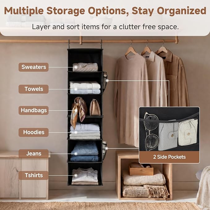 StorageWorks Hanging Closet Organizer 6-Shelf, Separable Two 3 Shelf Closet - Image 7