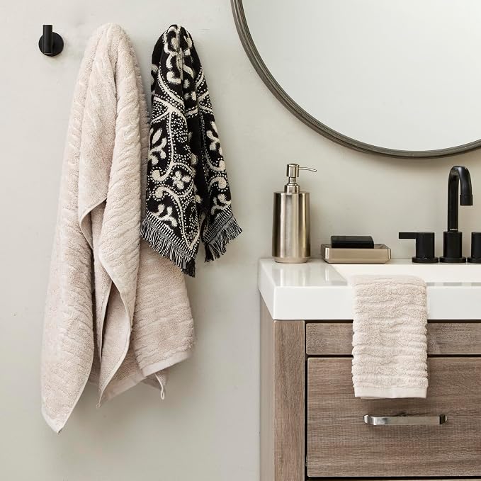 SKL Home CloudSoft/Amherst Medallion Bath Towel Set-6pc, Oatmeal/Black | 2 Bath - Image 6