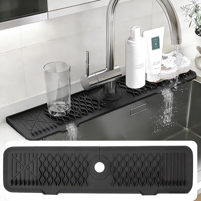 24 Inch Silicone Faucet Mat for Kitchen Sink, 7° Slope Fast Self-Draining Sink by EBIGIC