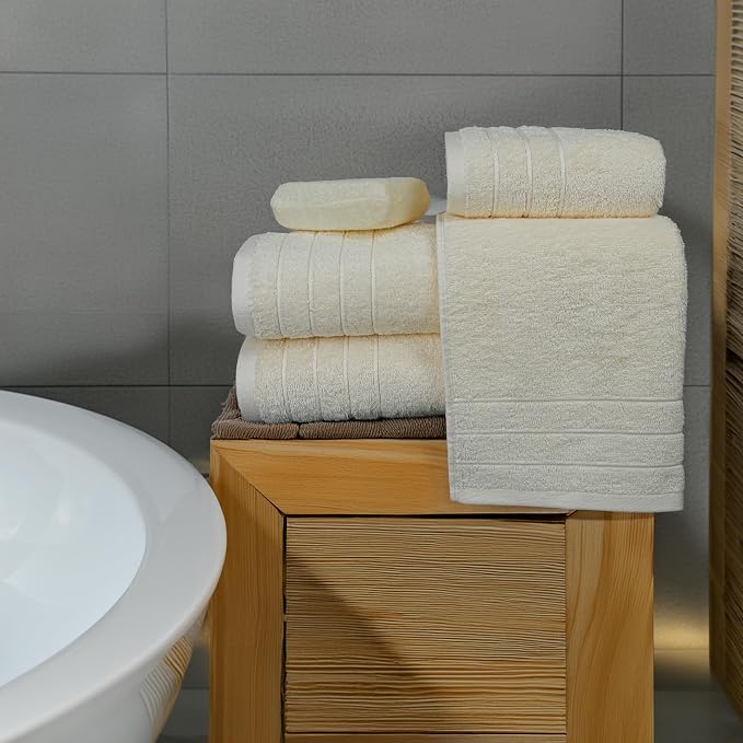 8 Piece Towel Set, 2 XL Bath, 2 Hand, 4 Washcloth, Cream | 100% Cotton - Image 6