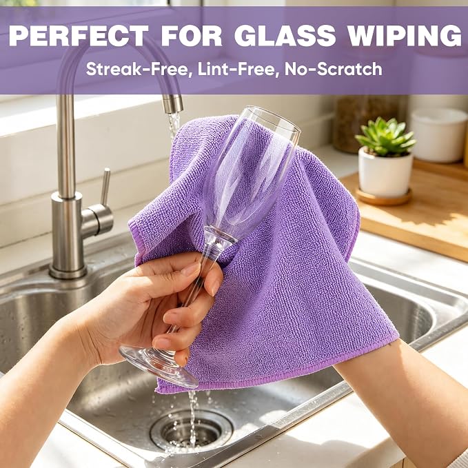 10 PCS Dark purple Microfiber Cleaning Cloths, Car Towels, Kitchen Towels - Image 4