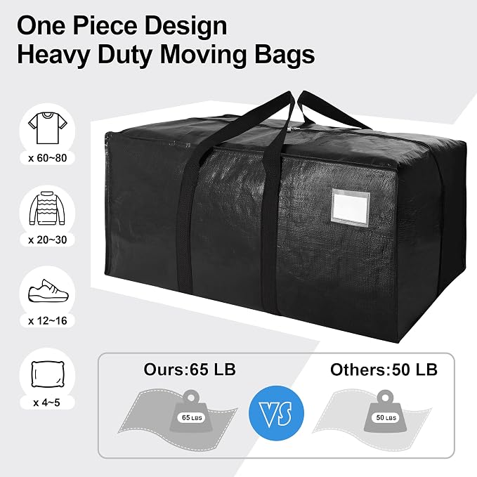 VELVETSURE Heavy Duty Extra Large Moving Bags W/Backpack Straps - Image 5