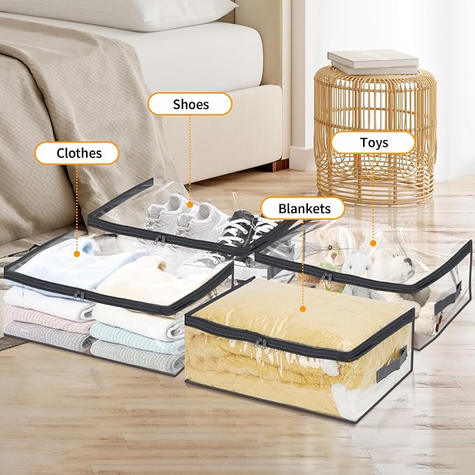 Blanket Storage Bags 6 Pack 35L Clear Plastic Clothes Closet Organizer | Clear - Image 4