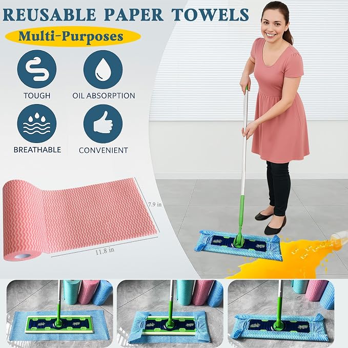 Reusable Paper Towels Washable Roll 60 Ct, Heavy Duty Odor Free, Disposable - Image 4