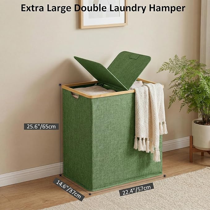 efluky Laundry Hamper with Lid, Double Laundry Basket with 2 Removable Bags - Image 3