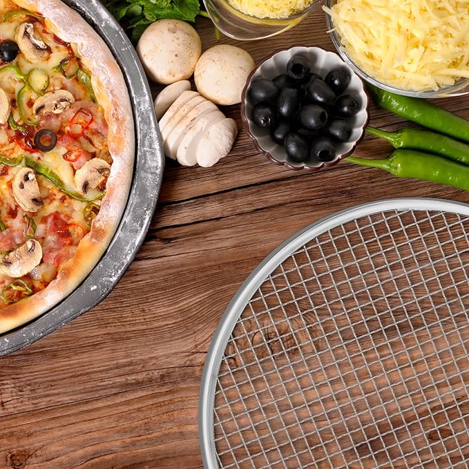 4 Pack 12 Inch Pizza Screen, Aluminum Alloy Pizza Pan for Oven Nonstick Pizza Screen, Seamless Rim & Rust-Free, Pizza Baking Pan Pizza Crisper Tray for Kitchen, Commercial, BBQ