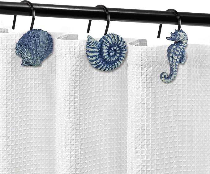 Sunlit Seashells Decorative Shower Curtain Hooks, Nautical Bathroom Decoration - Image 4