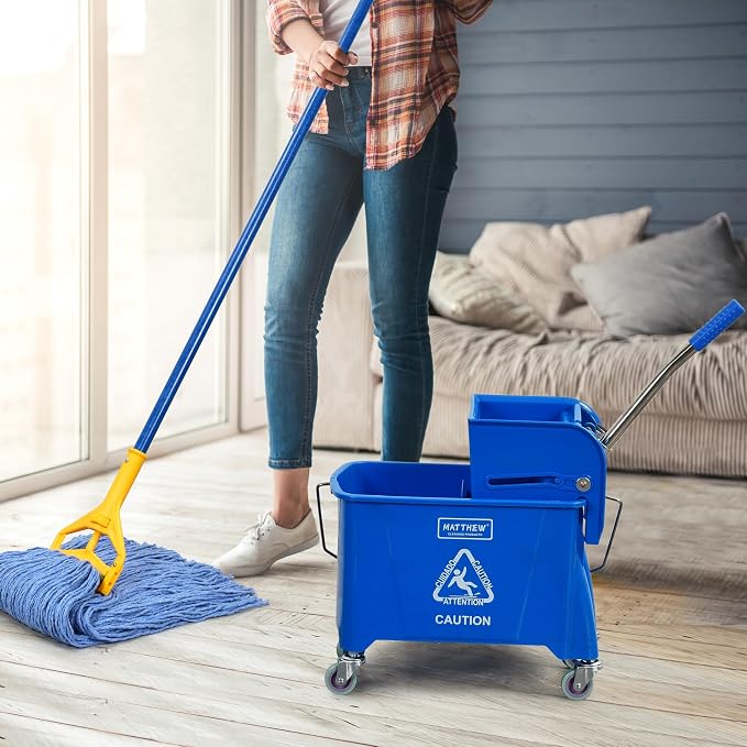 MATTHEW Cleaning Blue 22Quart Compact Mop Bucket INCL.2 Pcs Mop Head - Image 5