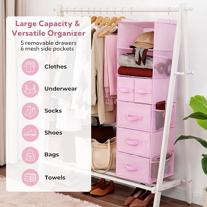 GRANNY SAYS Hanging Closet Organizer, 5 Drawers, 6 Shelves, 6 Pockets, 6 - Image 4
