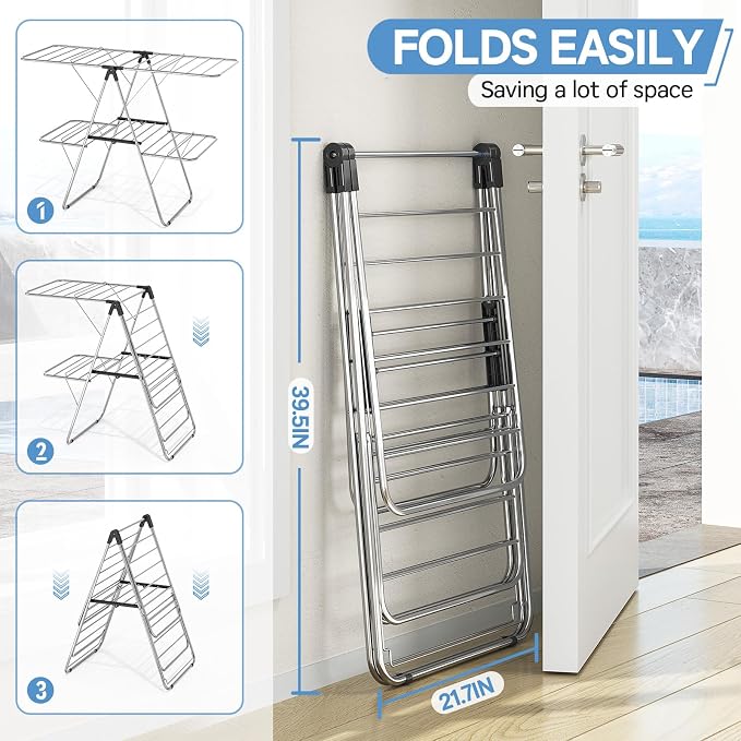 Large Stainless Steel Clothes Drying Rack - Image 4