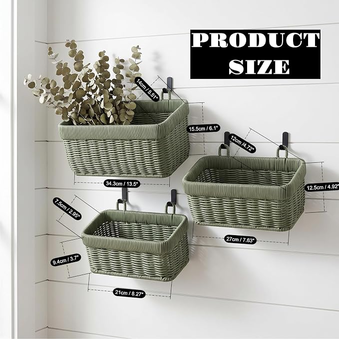 Hanging Wicker-Style Baskets for Kitchen Bathroom Entryway Organizing - Image 3