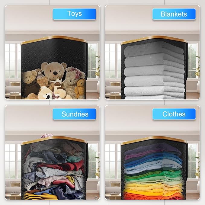 Laundry Hamper with Wheels, 75L Rolling Laundry Basket with Lid - Image 7
