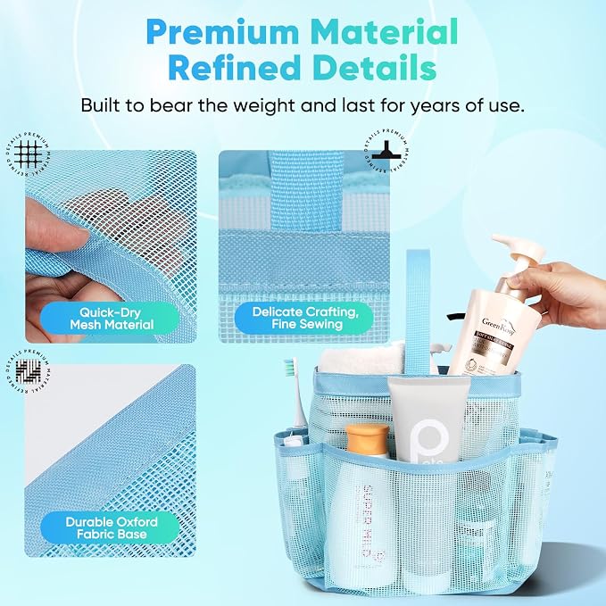 EUDELE Mesh Shower Caddy Portable, 8-Pocket Large Capacity, Quick Dry, Easy - Image 5