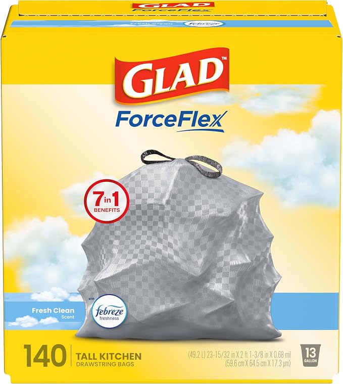 Glad ForceFlex Tall Kitchen Trash Bags, 13 Gallon, Fresh Clean by GladTrashFoodStorage