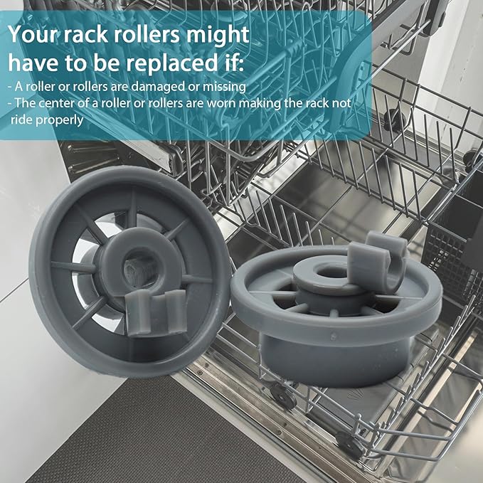 12004485 Dishwasher Lower Rack Wheel for Bosch Kenmore Thermador Gaggenau Dishwashers, Replacement Lower Dish Rack Wheel and Axle Assembly, 12029919 10004343 00617087, Pack of 8