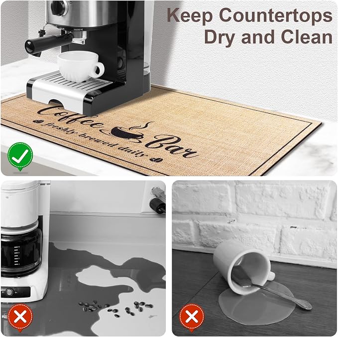 CooRug Fashion Coffee Mat, Dish Drying Mat 16" x 24" Beige | Hide Stain - Image 3