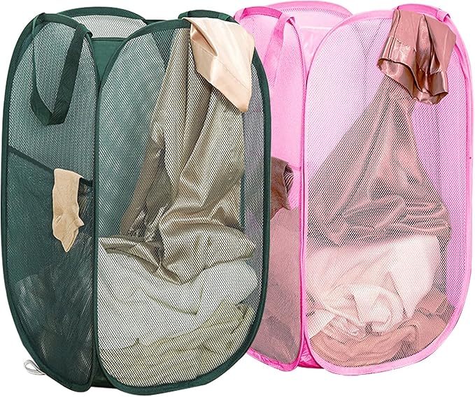 Pop Up Laundry Hamper Thick Mesh Collapsible Laundry Baskets, Large Side Pocket by Aplter