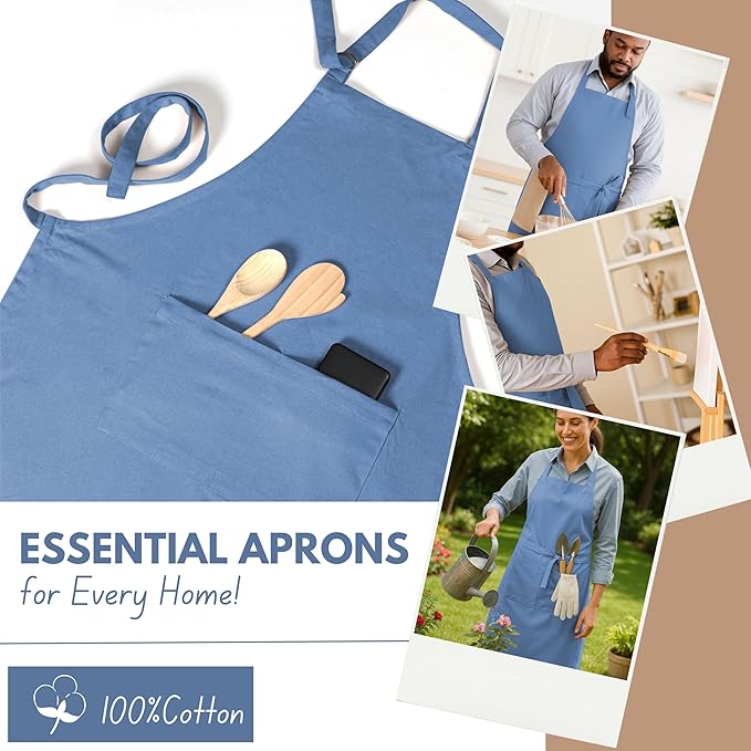 Native Fab Kitchen Apron 2 Pack - 100% Cotton Adjustable, Durable Apron with Pockets, Perfect for Cooking, Baking, Grilling