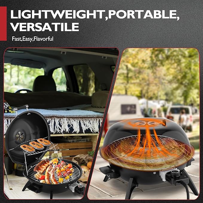 Outvita Indoor/Outdoor Electric Grill, 1600W Portable Removable Stand Grill with Double Layer Design for Countertops, BBQ, Patio & Backyard (Black)