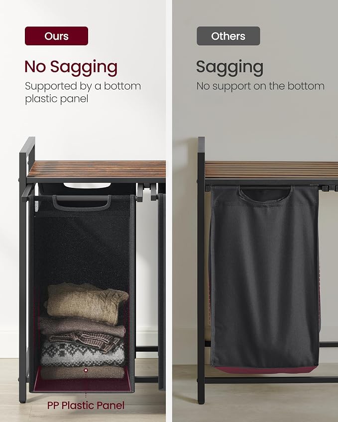 VASAGLE Laundry Hamper with Shelf, 2 Pull-Out Bags, 2 x 12.1 Gallons - Image 5