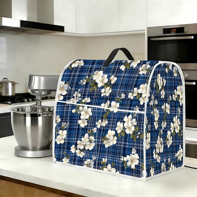 Stand mixer cover with handle and storage bag, reusable and washable, stylish retro floral design, keeps kitchen countertops clean and tidy (fits 6-8 quart mixers).