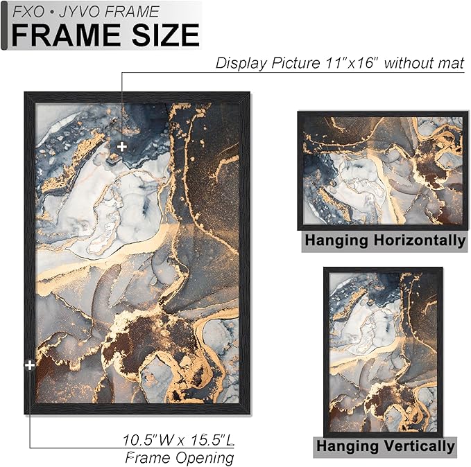 Engineered Wood 11x16 Picture Frame Set of 6, Black Frame for 11 x 16 Inch Picture Poster Photo, Light Weight 11 by 16 Frame with Wood-grain for Wall - 6 Pack/Black/11 x16