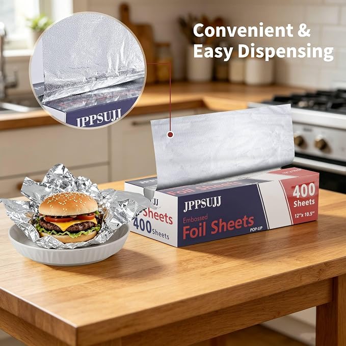 400 Count Aluminum Foil Sheets, Embossed Foil Sheets, Sandwiches, Food Wrap - Image 4