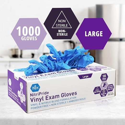 MED PRIDE Nitrile/Vinyl Blend Exam Gloves, Powder-Free, 1000-Count - Image 2