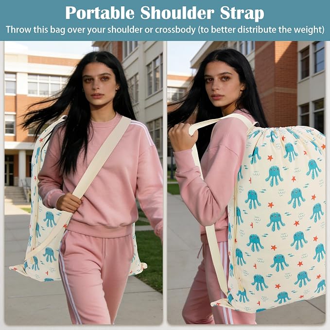Canvas Laundry Bag with Shoulder Strap & Drawstring - Image 4