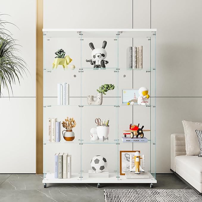 Yoluckea 4 Shelves Glass Display Cabinet Extra Large, Floor Standing Clear Glass Curio Cabinet Collection Display Case for Living Room Bedroom 66.14” x 47.64” x 14.57” White
