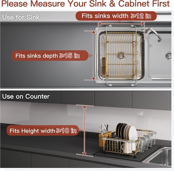 JASIWAY Gold Dish Drying Rack in Sink - Image 5