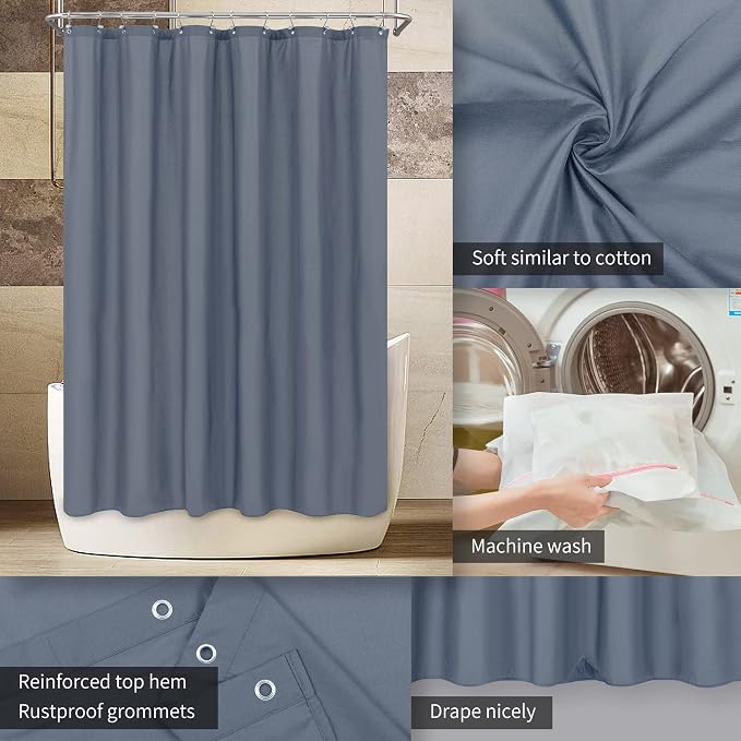 ALYVIA SPRING Waterproof Fabric Shower Curtain or Liner Stone Blue - Image 3