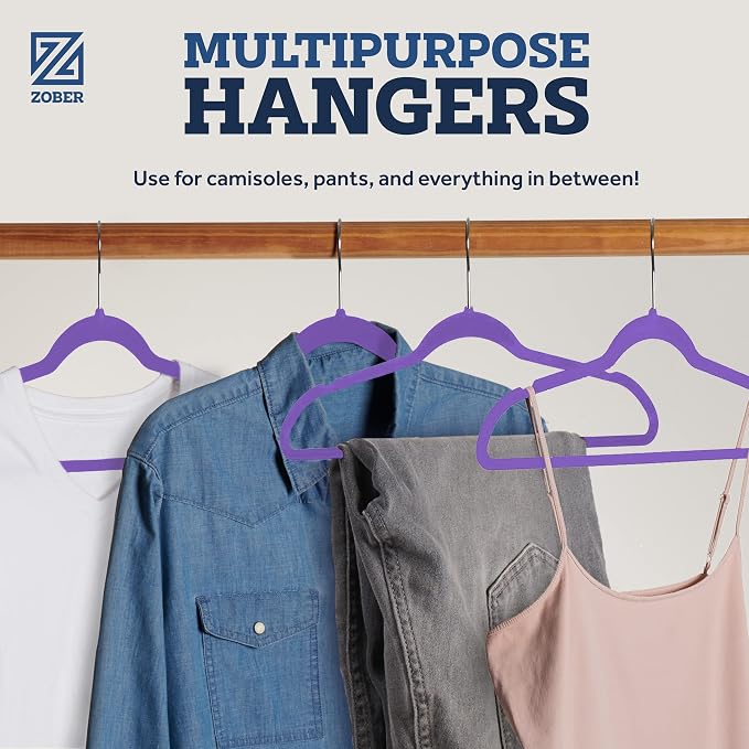Zober Purple Velvet Hangers 50 Pack, Slim Non Slip Clothes Hangers | Slim - Image 6