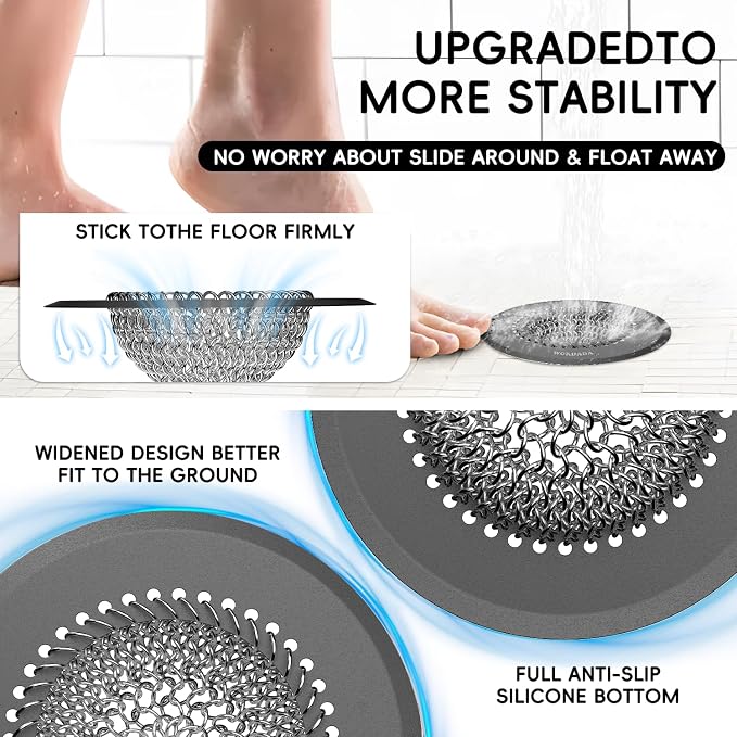 Shower Hair Drain Catcher, 4.4" Anti-Clog Bathtub Drain Cover, Dark Gray | - Image 5