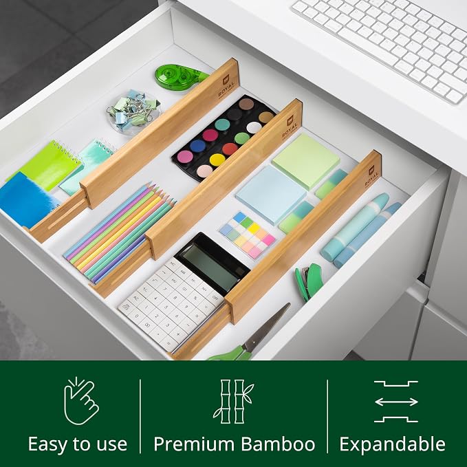 Bamboo Drawer Dividers Organizers, Adjustable Drawer Separator Splitters - Image 5