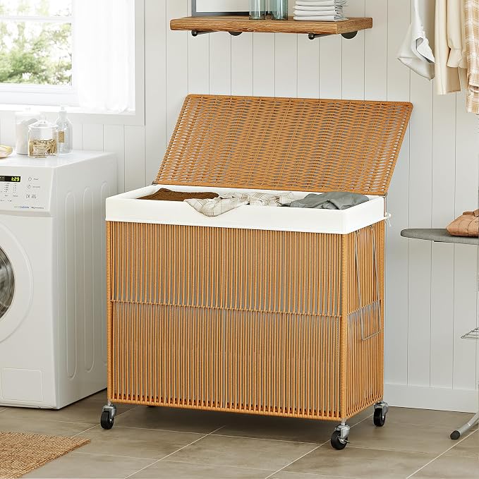 WOWLIVE Laundry Basket 3 Section, Handwoven Laundry Hamper - Image 2
